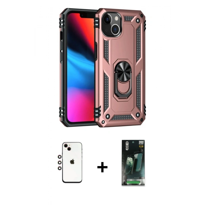 MARSİLYAN™- iPhone 14 Kılıf Ahenk Klasik Koleksiyonu - Şeffaf 360 Full Body Arka Koruyucu + Shine Kamera Lens - GI