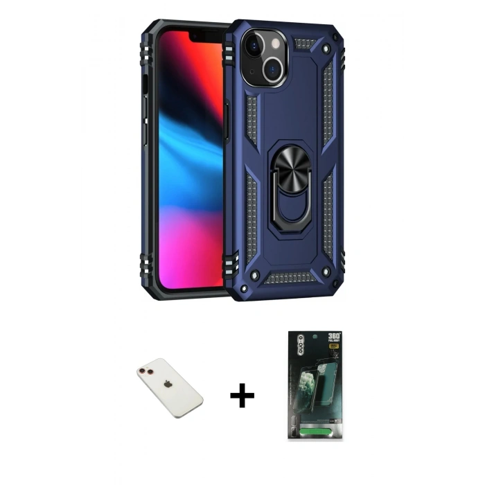 MARSİLYAN™- iPhone 14 Kılıf Ahenk Klasik Koleksiyonu - Şeffaf 360 Full Body Arka Koruyucu + Diamond Kamera Lens - KI