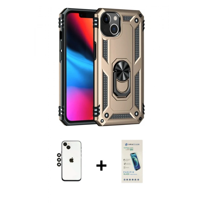 MARSİLYAN™- iPhone 14 Kılıf Ahenk Klasik Koleksiyonu - Şeffaf Pasifik Cam Ekran Koruyucu + Shine Kamera Lens - SH