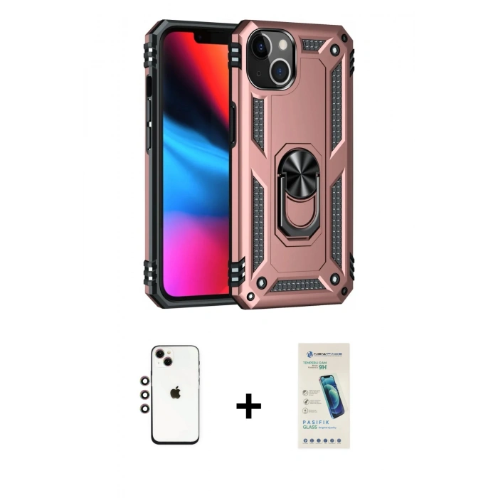 MARSİLYAN™- iPhone 14 Kılıf Ahenk Klasik Koleksiyonu - Şeffaf Pasifik Cam Ekran Koruyucu + Shine Kamera Lens - GI