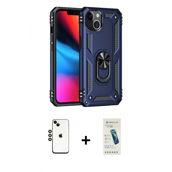 MARSİLYAN™- iPhone 14 Kılıf Ahenk Klasik Koleksiyonu - Şeffaf Pasifik Cam Ekran Koruyucu + Shine Kamera Lens - SH