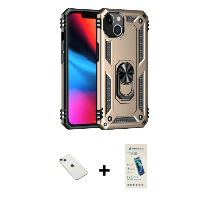 MARSİLYAN™- iPhone 14 Kılıf Ahenk Klasik Koleksiyonu - Şeffaf Pasifik Cam Ekran Koruyucu + Diamond Kamera Lens - YL