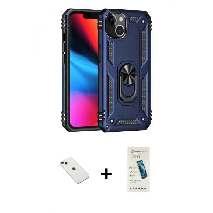 MARSİLYAN™- iPhone 14 Kılıf Ahenk Klasik Koleksiyonu - Şeffaf Pasifik Cam Ekran Koruyucu + Diamond Kamera Lens - YL