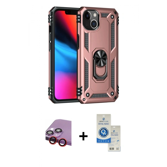 MARSİLYAN™- iPhone 14 Kılıf Ahenk Klasik Koleksiyonu - Şeffaf Royal Nano Ekran Koruyucu + Raze Metal Kamera Lens - KI