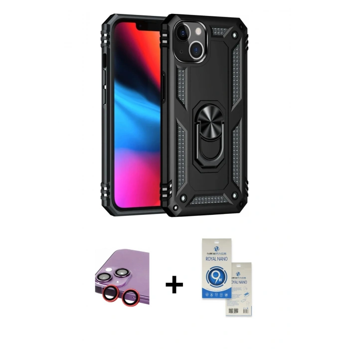 MARSİLYAN™- iPhone 14 Kılıf Ahenk Klasik Koleksiyonu - Şeffaf Royal Nano Ekran Koruyucu + Raze Metal Kamera Lens - KI