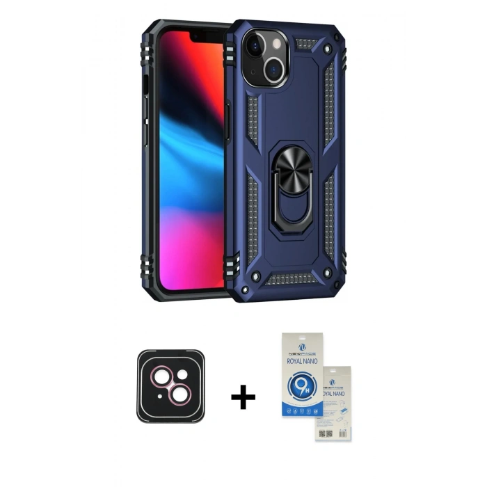 MARSİLYAN™- iPhone 14 Kılıf Ahenk Klasik Koleksiyonu - Şeffaf Royal Nano Ekran Koruyucu + PVD Metal Kamera Lens - PE