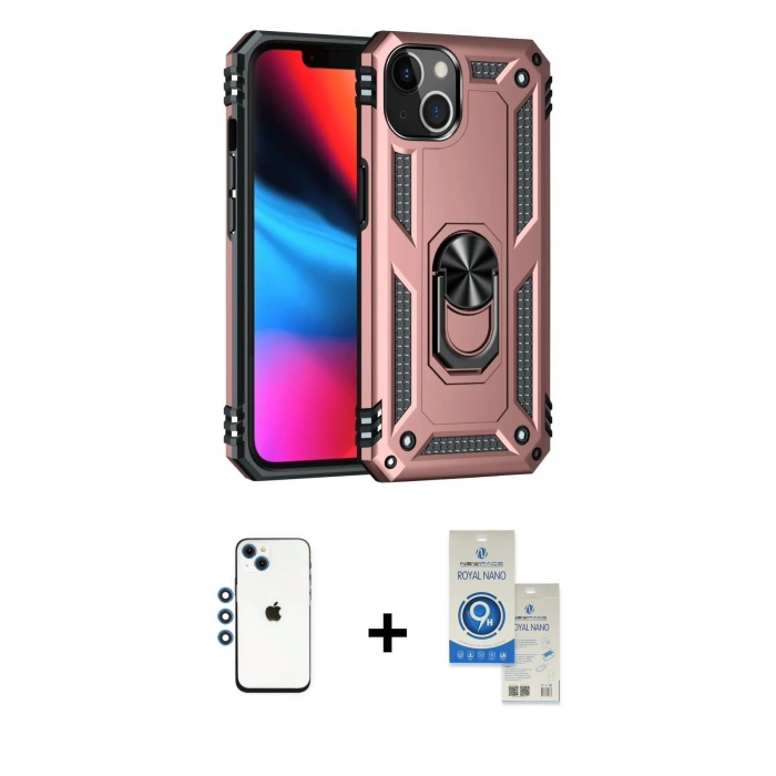 MARSİLYAN™- iPhone 14 Kılıf Ahenk Klasik Koleksiyonu - Şeffaf Royal Nano Ekran Koruyucu + Shine Kamera Lens - MI