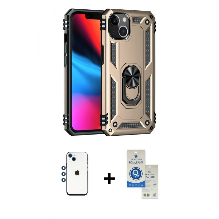 MARSİLYAN™- iPhone 14 Kılıf Ahenk Klasik Koleksiyonu - Şeffaf Royal Nano Ekran Koruyucu + Shine Kamera Lens - MI