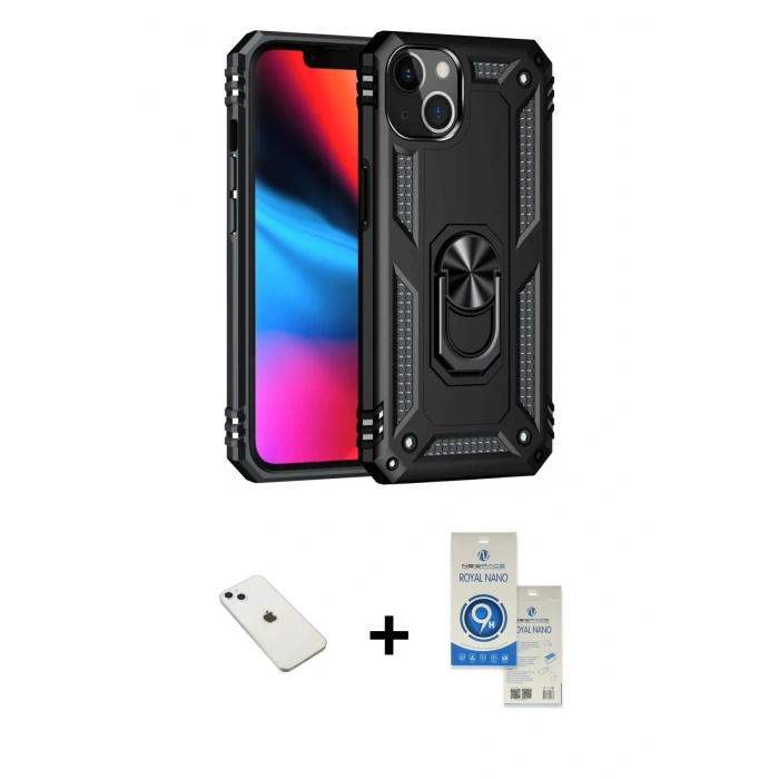 MARSİLYAN™- iPhone 14 Kılıf Ahenk Klasik Koleksiyonu - Şeffaf Royal Nano Ekran Koruyucu + Diamond Kamera Lens - SABE
