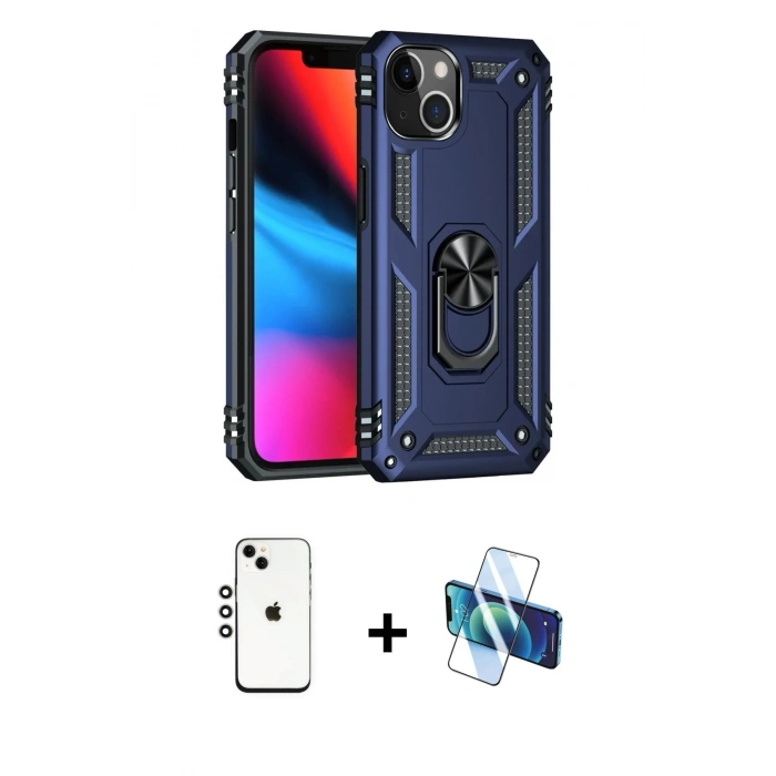 MARSİLYAN™- iPhone 14 Kılıf Ahenk Klasik Koleksiyonu - Siyah 3D Antistatik Cam Ekran Koruyucu + Shine Kamera Lens - GS