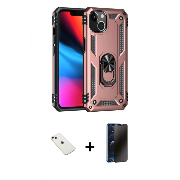 MARSİLYAN™- iPhone 14 Kılıf Ahenk Klasik Koleksiyonu - Siyah 3D Antistatik Hayalet Cam Ekran Koruyucu + Diamond Kamera Lens - KI
