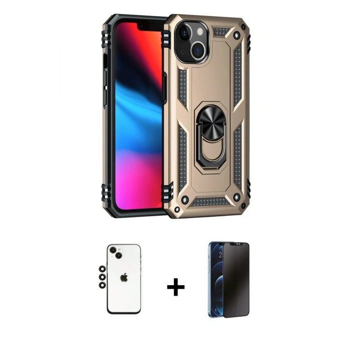 MARSİLYAN™- iPhone 14 Kılıf Ahenk Klasik Koleksiyonu - Siyah 3D Antistatik Hayalet Cam Ekran Koruyucu + Shine Kamera Lens - SH