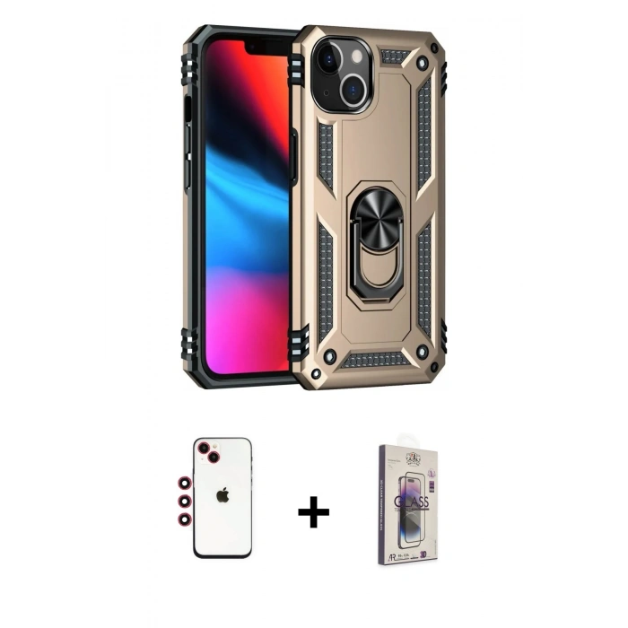 MARSİLYAN™- iPhone 14 Kılıf Ahenk Klasik Koleksiyonu - Siyah Bilvis 3D Cam Ekran Koruyucu + Shine Kamera Lens - KI
