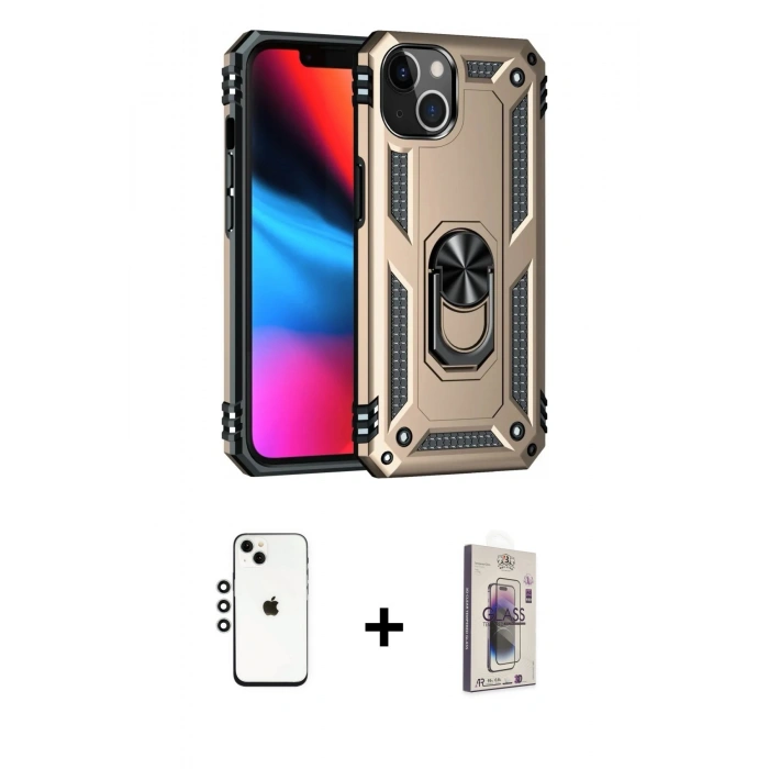 MARSİLYAN™- iPhone 14 Kılıf Ahenk Klasik Koleksiyonu - Siyah Bilvis 3D Cam Ekran Koruyucu + Shine Kamera Lens - GS