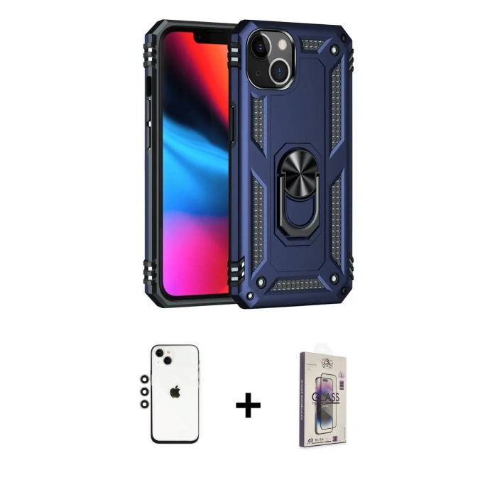 MARSİLYAN™- iPhone 14 Kılıf Ahenk Klasik Koleksiyonu - Siyah Bilvis 3D Cam Ekran Koruyucu + Shine Kamera Lens - GS