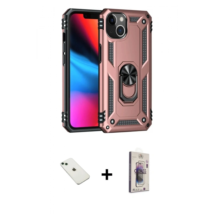 MARSİLYAN™- iPhone 14 Kılıf Ahenk Klasik Koleksiyonu - Siyah Bilvis 3D Cam Ekran Koruyucu + Diamond Kamera Lens - YL