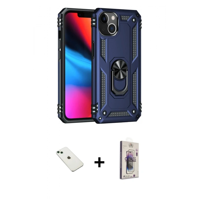 MARSİLYAN™- iPhone 14 Kılıf Ahenk Klasik Koleksiyonu - Siyah Bilvis 3D Cam Ekran Koruyucu + Diamond Kamera Lens - YL