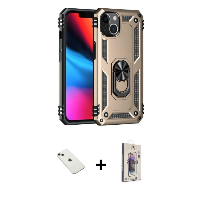 MARSİLYAN™- iPhone 14 Kılıf Ahenk Klasik Koleksiyonu - Siyah Bilvis 3D Cam Ekran Koruyucu + Diamond Kamera Lens - YL