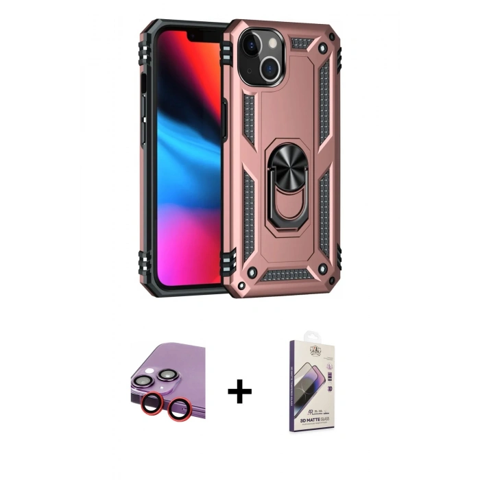 MARSİLYAN™- iPhone 14 Kılıf Ahenk Klasik Koleksiyonu - Siyah Bilvis 3D Mat Cam Ekran Koruyucu + Raze Metal Kamera Lens - KI