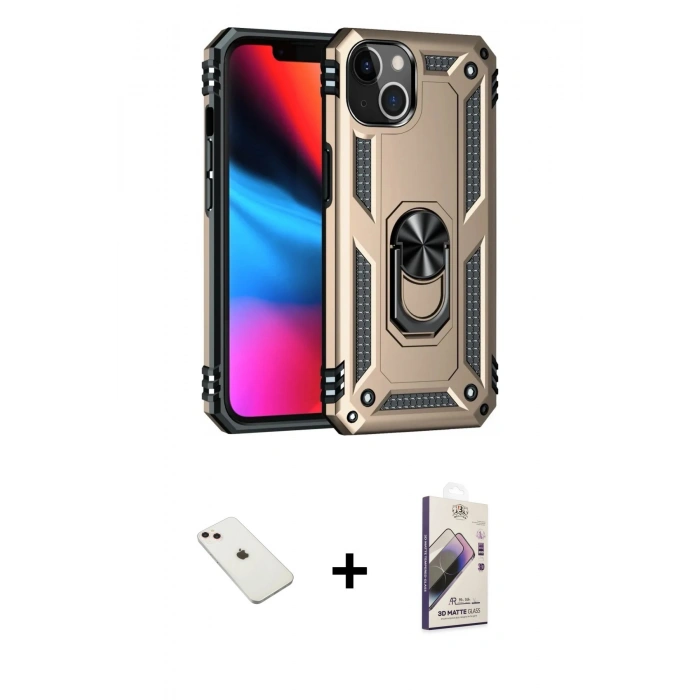 MARSİLYAN™- iPhone 14 Kılıf Ahenk Klasik Koleksiyonu - Siyah Bilvis 3D Mat Cam Ekran Koruyucu + Diamond Kamera Lens - PE