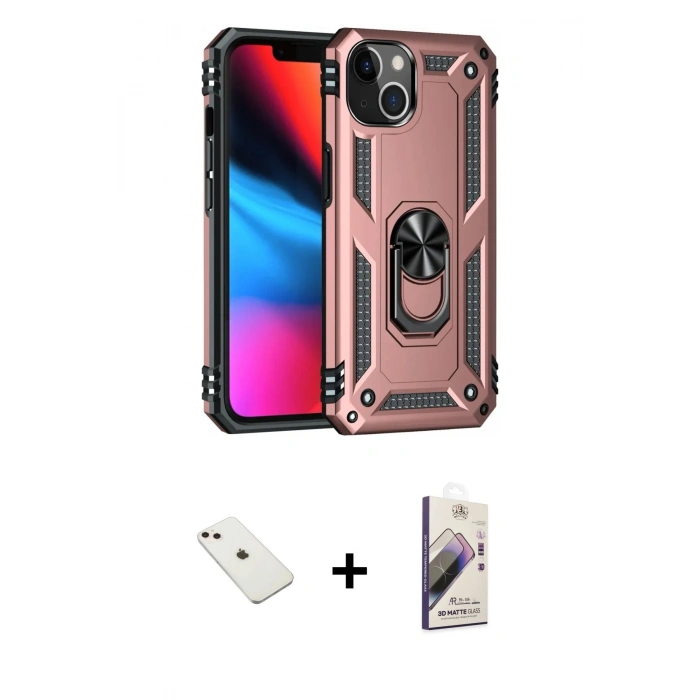 MARSİLYAN™- iPhone 14 Kılıf Ahenk Klasik Koleksiyonu - Siyah Bilvis 3D Mat Cam Ekran Koruyucu + Diamond Kamera Lens - PE