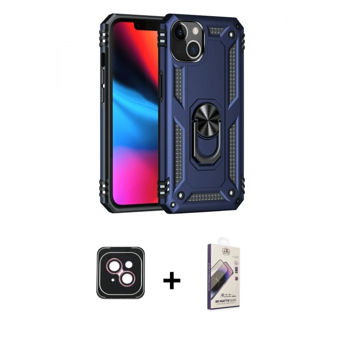 MARSİLYAN™- iPhone 14 Kılıf Ahenk Klasik Koleksiyonu - Siyah Bilvis 3D Mat Cam Ekran Koruyucu + Pembe PVD Metal Kamera Lens