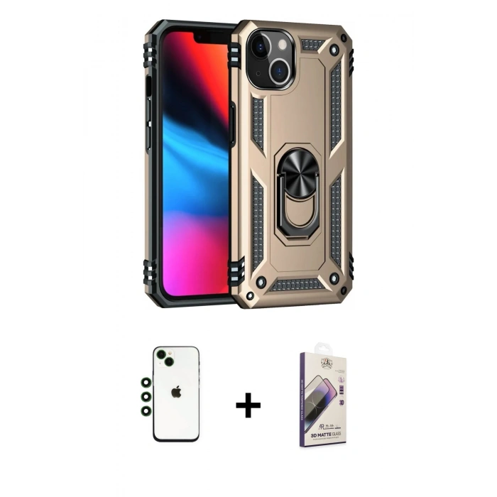 MARSİLYAN™- iPhone 14 Kılıf Ahenk Klasik Koleksiyonu - Siyah Bilvis 3D Mat Cam Ekran Koruyucu + Shine Kamera Lens - YL