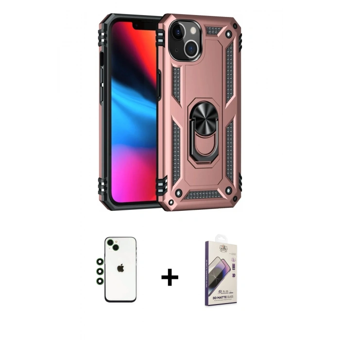 MARSİLYAN™- iPhone 14 Kılıf Ahenk Klasik Koleksiyonu - Siyah Bilvis 3D Mat Cam Ekran Koruyucu + Shine Kamera Lens - YL