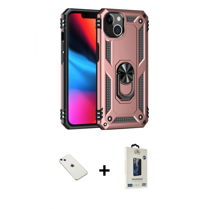 MARSİLYAN™- iPhone 14 Kılıf Ahenk Klasik Koleksiyonu - Siyah Bilvis Hayalet Cam Ekran Koruyucu + Diamond Kamera Lens - PE