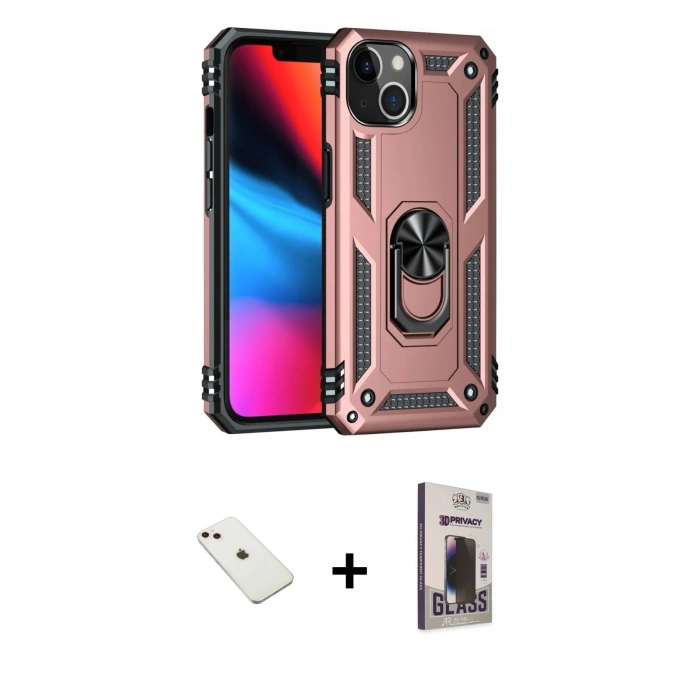 MARSİLYAN™- iPhone 14 Kılıf Ahenk Klasik Koleksiyonu - Siyah Bilvis Hayalet Cam Ekran Koruyucu + Diamond Kamera Lens - PE