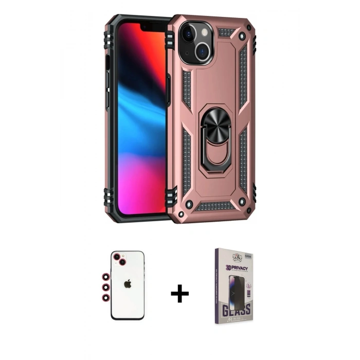 MARSİLYAN™- iPhone 14 Kılıf Ahenk Klasik Koleksiyonu - Siyah Bilvis Hayalet Cam Ekran Koruyucu + Shine Kamera Lens - KI
