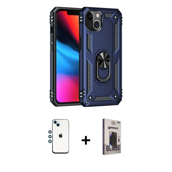 MARSİLYAN™- iPhone 14 Kılıf Ahenk Klasik Koleksiyonu - Siyah Bilvis Hayalet Cam Ekran Koruyucu + Shine Kamera Lens - MI
