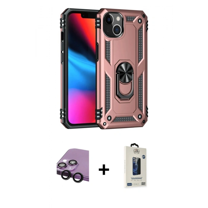 MARSİLYAN™- iPhone 14 Kılıf Ahenk Klasik Koleksiyonu - Siyah Bilvis Hayalet Cam Ekran Koruyucu + Raze Metal Kamera Lens - SH
