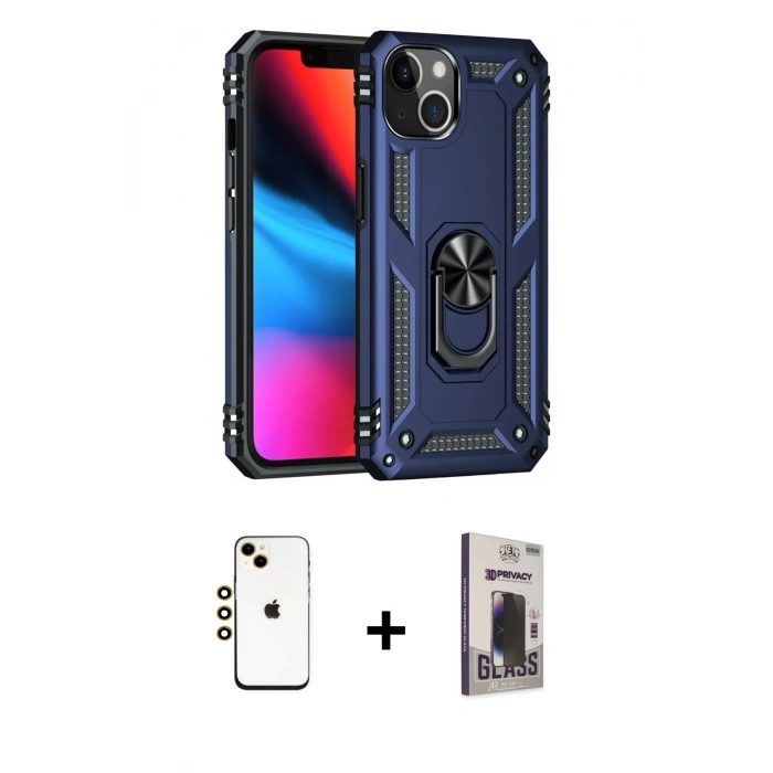 MARSİLYAN™- iPhone 14 Kılıf Ahenk Klasik Koleksiyonu - Siyah Bilvis Hayalet Cam Ekran Koruyucu + Shine Kamera Lens - GD