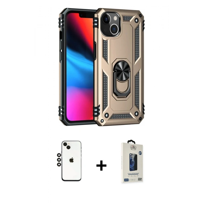 MARSİLYAN™- iPhone 14 Kılıf Ahenk Klasik Koleksiyonu - Siyah Bilvis Hayalet Cam Ekran Koruyucu + Shine Kamera Lens - SH