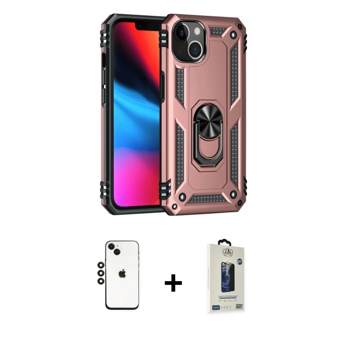 MARSİLYAN™- iPhone 14 Kılıf Ahenk Klasik Koleksiyonu - Siyah Bilvis Hayalet Cam Ekran Koruyucu + Shine Kamera Lens - SH
