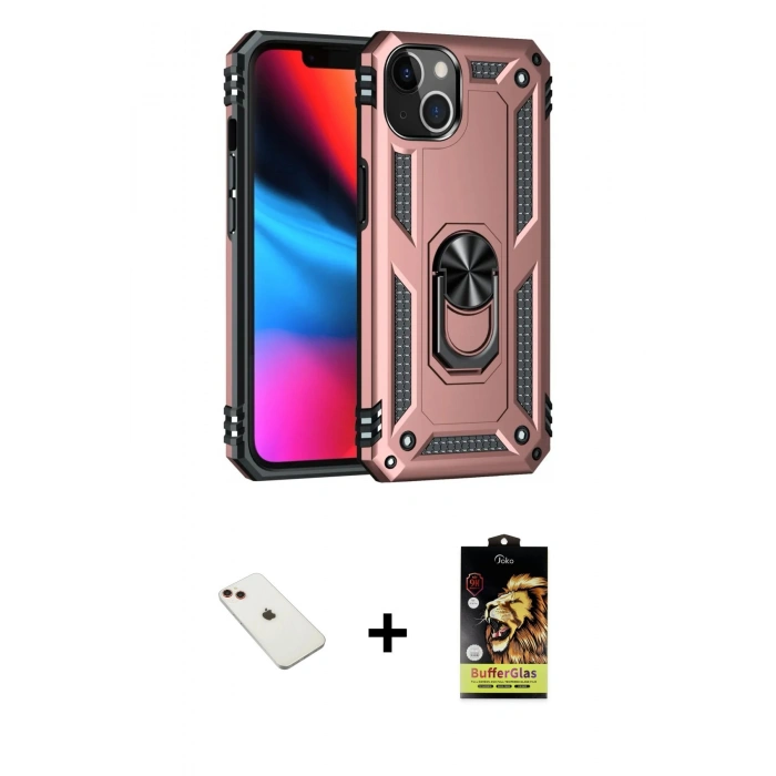 MARSİLYAN™- iPhone 14 Kılıf Ahenk Klasik Koleksiyonu - Siyah Buffer Cam Ekran Koruyucu + Diamond Kamera Lens - KI