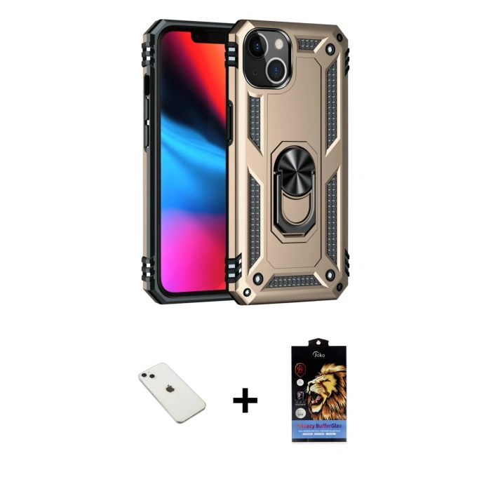 MARSİLYAN™- iPhone 14 Kılıf Ahenk Klasik Koleksiyonu - Siyah Buffer Hayalet Cam Ekran Koruyucu + Diamond Kamera Lens - SABE
