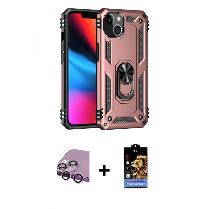 MARSİLYAN™- iPhone 14 Kılıf Ahenk Klasik Koleksiyonu - Siyah Buffer Hayalet Cam Ekran Koruyucu + Raze Metal Kamera Lens - MR