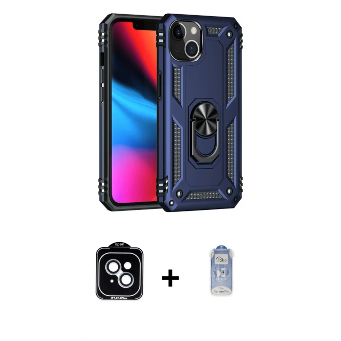 MARSİLYAN™- iPhone 14 Kılıf Ahenk Klasik Koleksiyonu - Siyah Joko Magic 5D Cam + PVD Metal Kamera Lens - MI