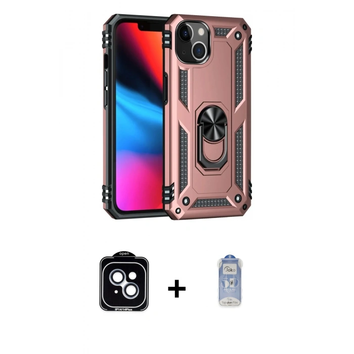 MARSİLYAN™- iPhone 14 Kılıf Ahenk Klasik Koleksiyonu - Siyah Joko Magic 5D Cam + PVD Metal Kamera Lens - MI
