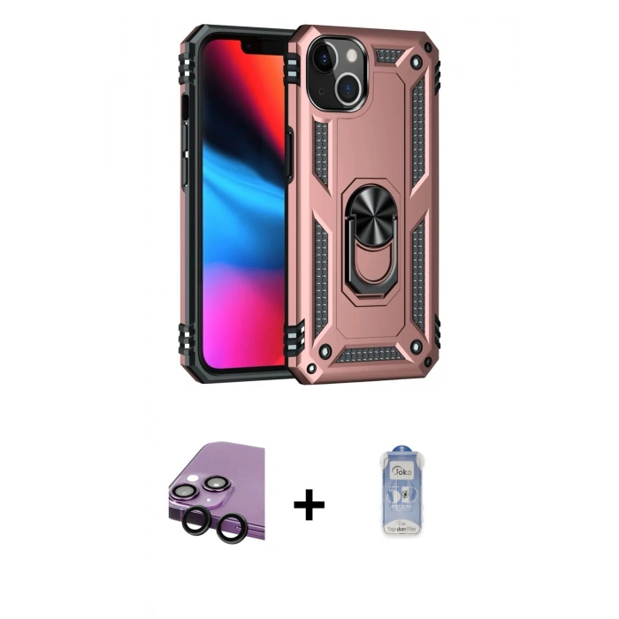 MARSİLYAN™- iPhone 14 Kılıf Ahenk Klasik Koleksiyonu - Siyah Joko Magic 5D Cam + Raze Metal Kamera Lens - SH