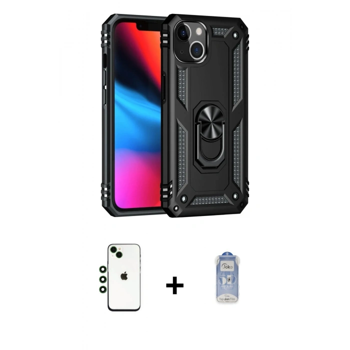 MARSİLYAN™- iPhone 14 Kılıf Ahenk Klasik Koleksiyonu - Siyah Joko Magic 5D Cam + Shine Kamera Lens - YL