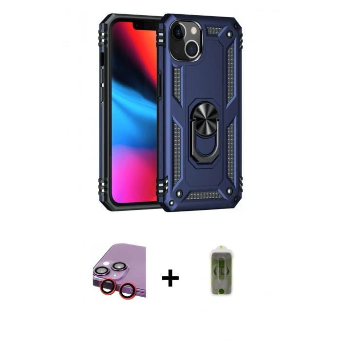 MARSİLYAN™- iPhone 14 Kılıf Ahenk Klasik Koleksiyonu - Siyah Joko Magic 5D Hayalet Cam + Raze Metal Kamera Lens - KI