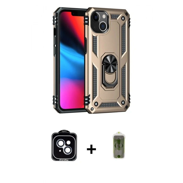 MARSİLYAN™- iPhone 14 Kılıf Ahenk Klasik Koleksiyonu - Siyah Joko Magic 5D Hayalet Cam + PVD Metal Kamera Lens - MI