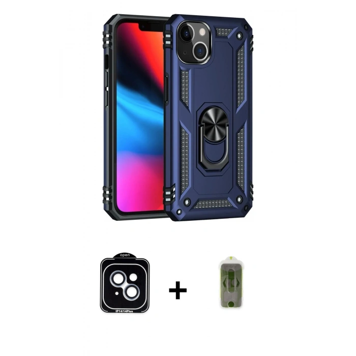 MARSİLYAN™- iPhone 14 Kılıf Ahenk Klasik Koleksiyonu - Siyah Joko Magic 5D Hayalet Cam + PVD Metal Kamera Lens - MI