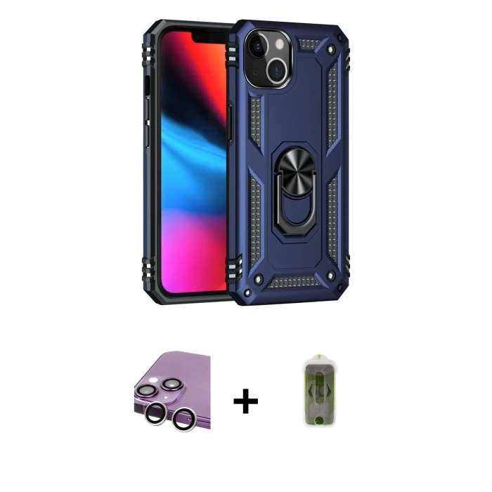 MARSİLYAN™- iPhone 14 Kılıf Ahenk Klasik Koleksiyonu - Siyah Joko Magic 5D Hayalet Cam + Raze Metal Kamera Lens - GS