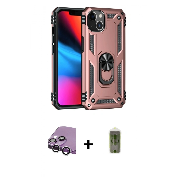 MARSİLYAN™- iPhone 14 Kılıf Ahenk Klasik Koleksiyonu - Siyah Joko Magic 5D Hayalet Cam + Raze Metal Kamera Lens - GS