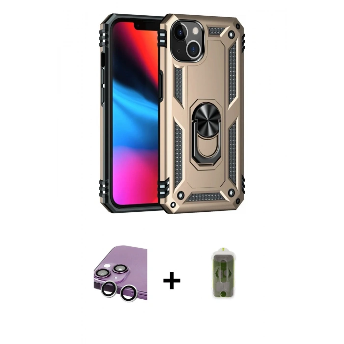 MARSİLYAN™- iPhone 14 Kılıf Ahenk Klasik Koleksiyonu - Siyah Joko Magic 5D Hayalet Cam + Raze Metal Kamera Lens - GS