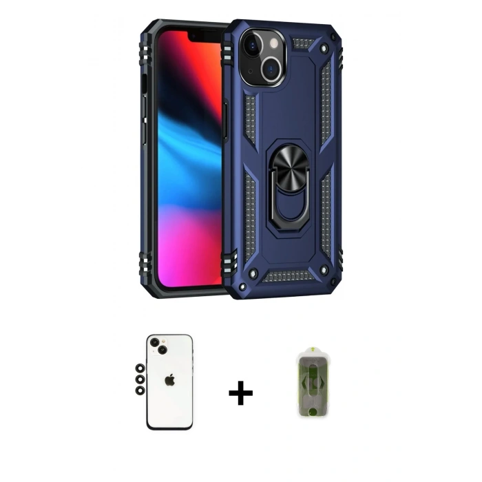 MARSİLYAN™- iPhone 14 Kılıf Ahenk Klasik Koleksiyonu - Siyah Joko Magic 5D Hayalet Cam + Shine Kamera Lens - SH